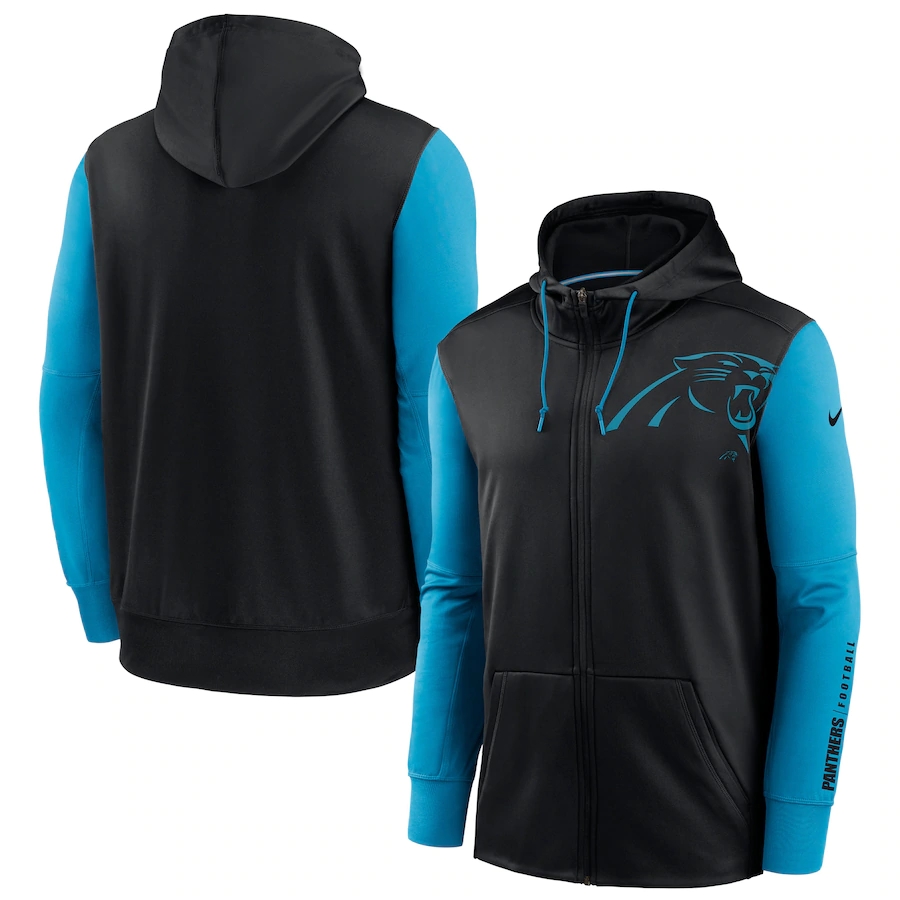 NFL Nike Carolina Panthers Black Blue Fan Gear Mascot Performance FullZip Hoodie->carolina panthers->NFL Jersey